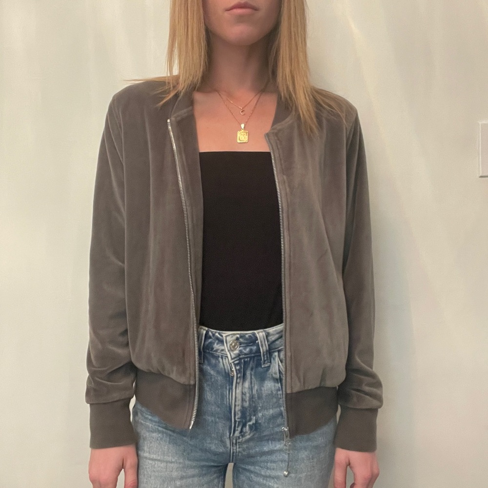 Zella Green Velvet Zip Down Jacket size Small